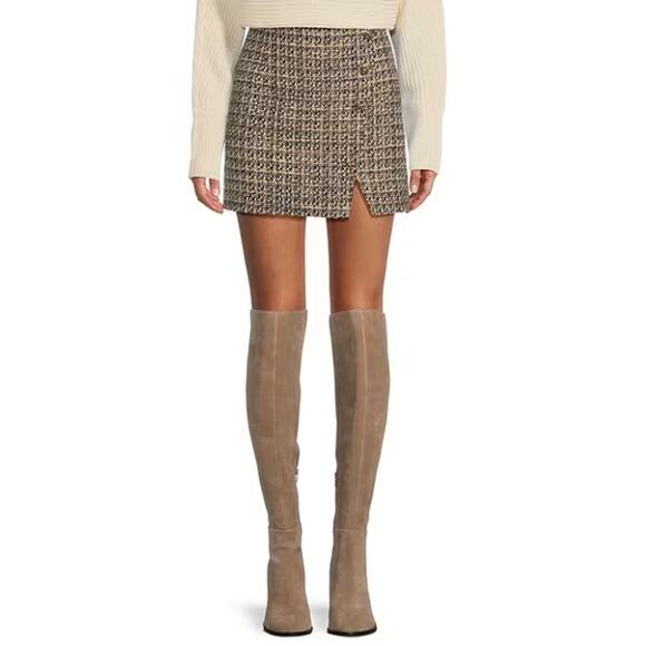 Gianni Bini Skirt Size 10 Brown Plaid Tweed Mini Preppy Y2K Classic Fall NWT - Picture 1 of 13